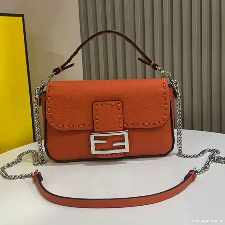 HOT Bag Baguette Mini Orange Cuoio Romano In Fendi Leather Selleria 0702